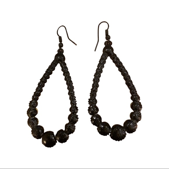 Vintage Costume Jewellery Black Rhinestone Teardrop Dangle Earrings - Picture 9 of 11